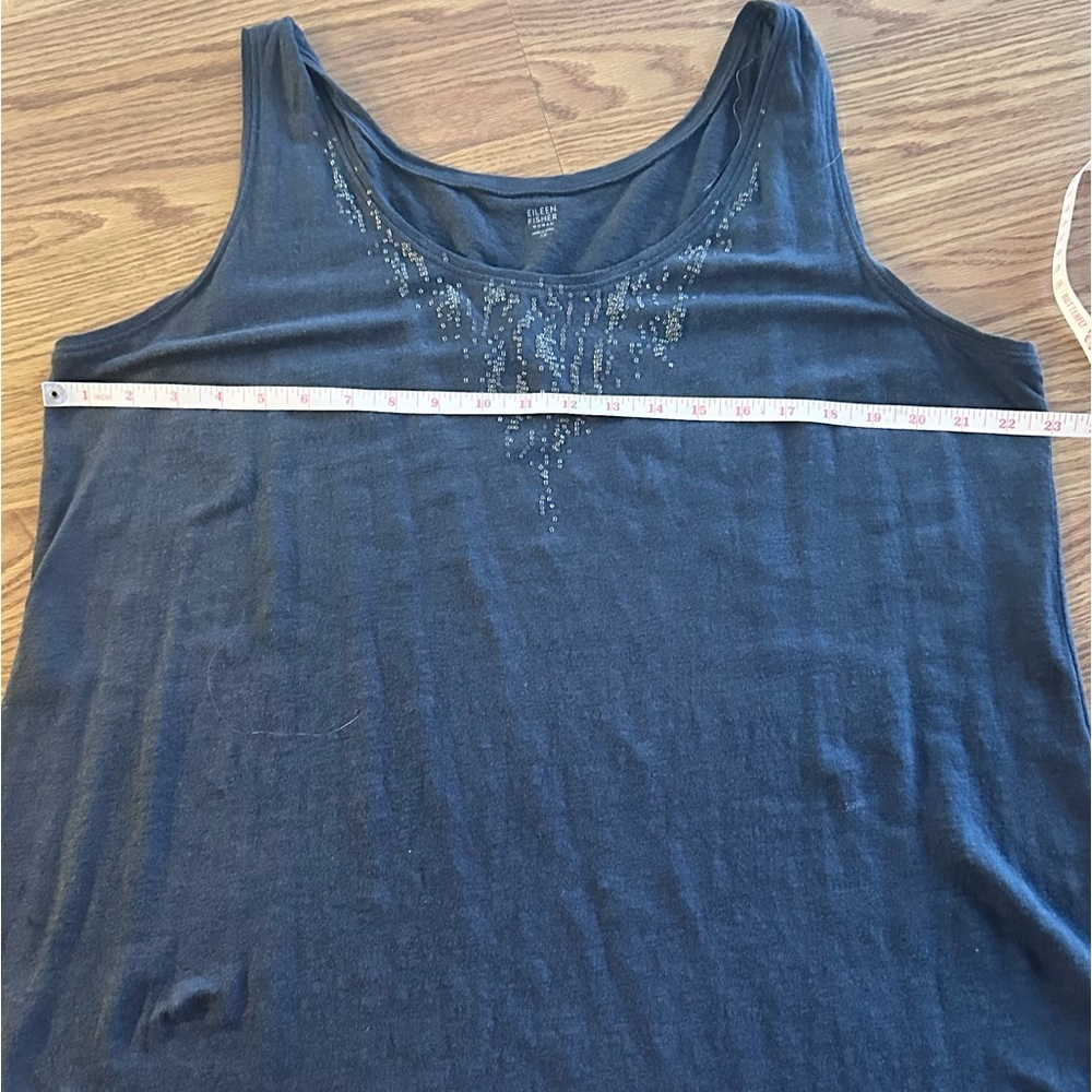 Eileen Fisher 100% Linen, Charcoal Gray Sequin Top, 23” Pit to Pit, 1X, 29” long
